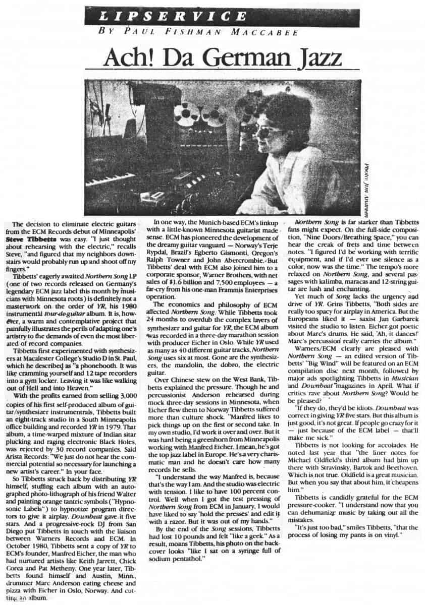 Review of Steve Tibbetts in Twin Cities Reader